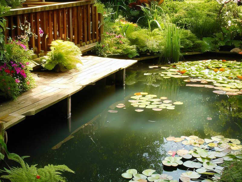 Koi pond with a deck