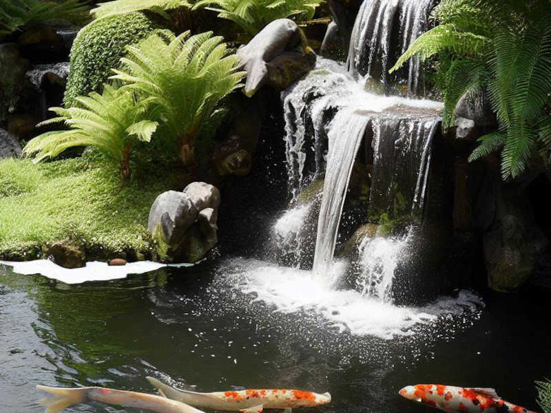 koi pond with waterfalls