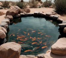 Desert koi pond in drought conditions