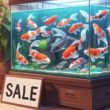 Koi fish for sale in a tank