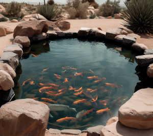 Desert koi pond in drought conditions